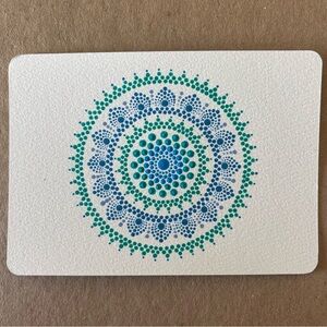 Set Of Four Hand  painted Postcard. Dot Art Mandalas Desing. Colors Blue & green
